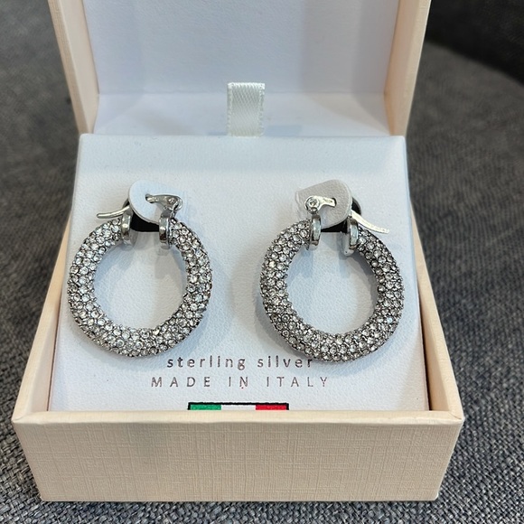 Crystal Embellished Silver Hoop Earrings - Picture 1 of 9